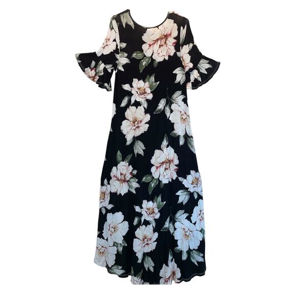 7th Ray Black with Flower Detail High Low Dress Small - Picture 6 of 6